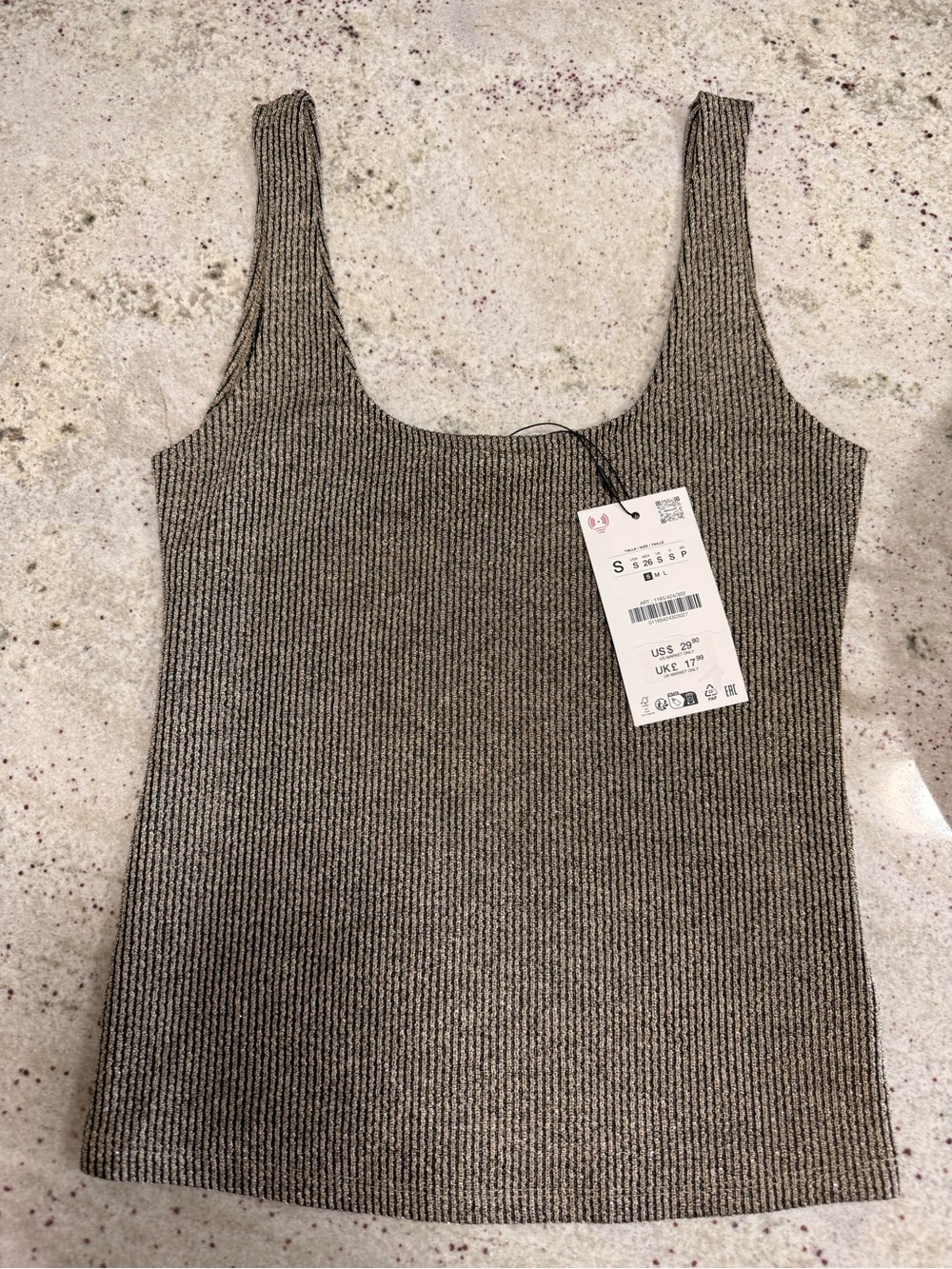 Zara Metallic Ribbed Scoop Tank - Taupe